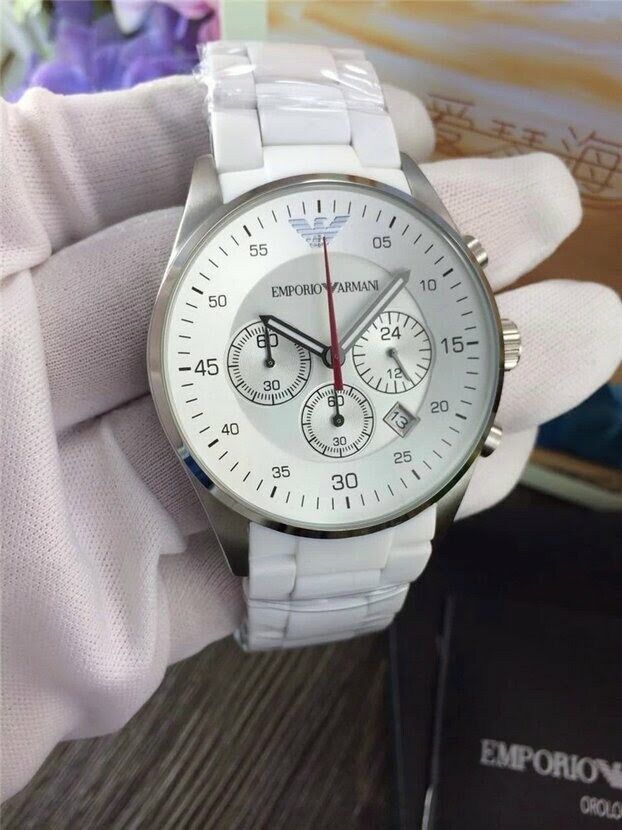  Shop Authentic Emporio Armani Sport Chronograph White Dial White Silicone Strap Watch For Men - AR5859 - Luxxuri
