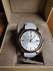  Shop Authentic Burberry The City White Dial White Leather Strap Watch for Women - BU9015 - Luxxuri