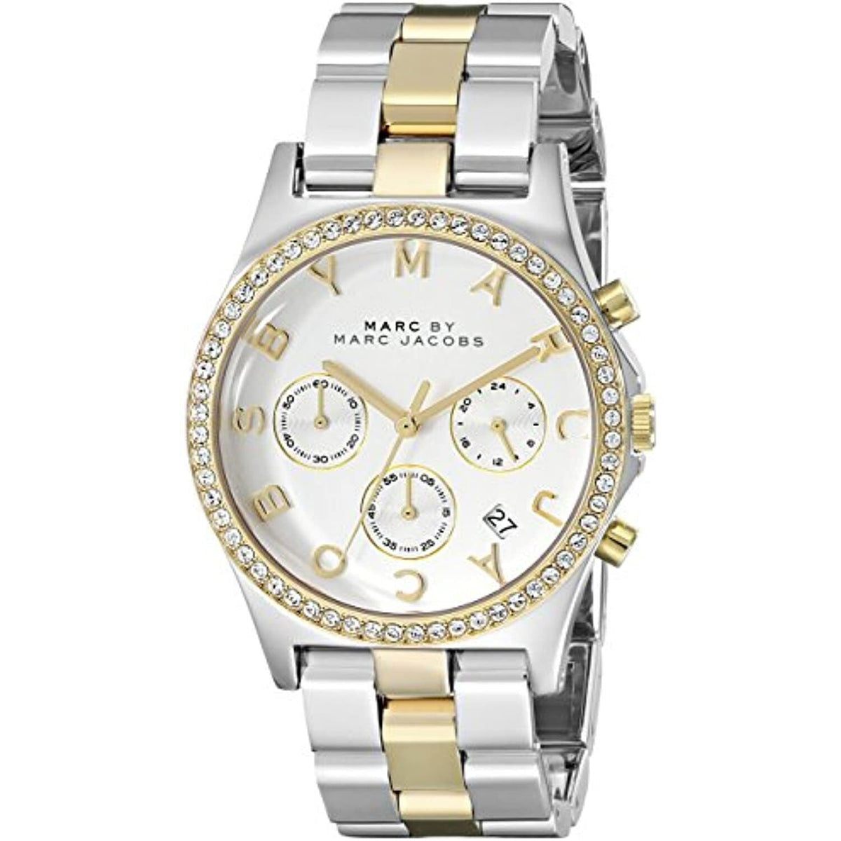  Shop Authentic Marc Jacobs Henry Chronograph Silver Dial Two Tone Steel Strap Watch for Women - MBM3197 - Luxxuri