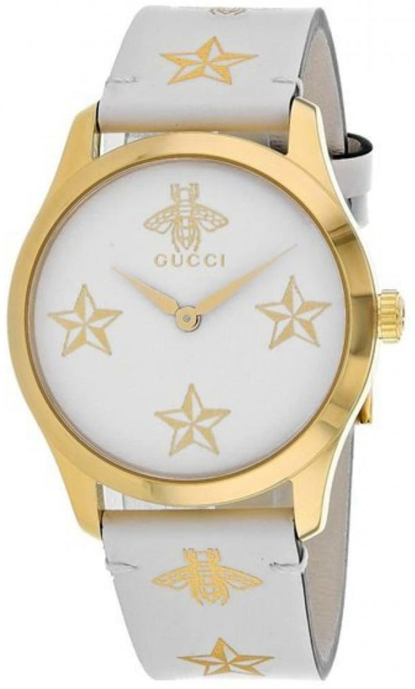  Shop Authentic Gucci G Timeless White Dial White Leather Strap Watch For Women - YA1264096 - Luxxuri
