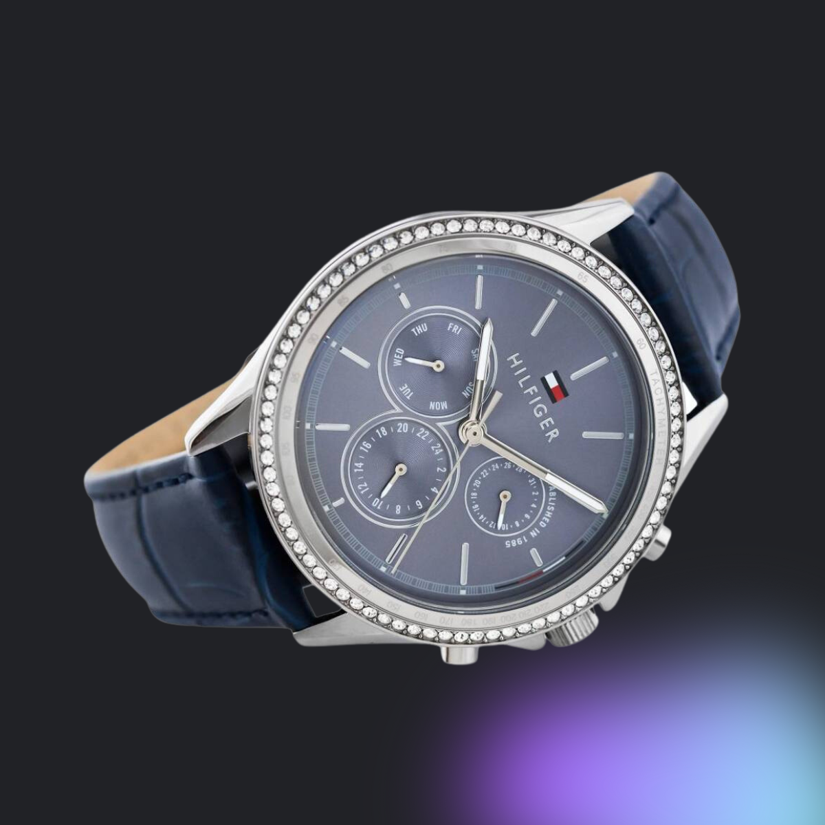  Shop Authentic Tommy Hilfiger Ari Quartz Diamonds Blue Dial Blue Leather Strap Watch for Women - 1781979 - Luxxuri