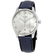  Shop Authentic Gucci G-Timeless Signature Mother of Pearl Silver Dial Blue Leather Strap Watch For Women - YA1264049 - Luxxuri