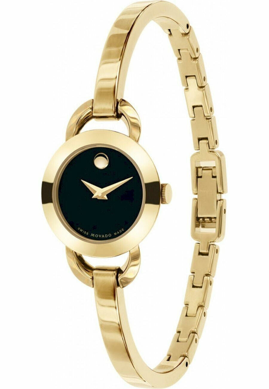  Shop Authentic Movado Rondiro 22mm Black Dial Yellow Gold Steel Strap Watch For Women - 0606888 - Luxxuri