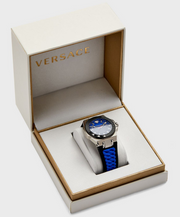  Shop Authentic Versace Chain Reaction Quartz Blue Dial Blue & Black Leather Strap Watch for Men - VEDY00119 - Luxxuri