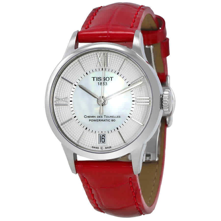  Shop Authentic Tissot Chemin Des Tourelles Powermatic 80 Mother of Pearl White Dial Red Leather Strap Watch For Women - T099.207.16.118.00 - Luxxuri