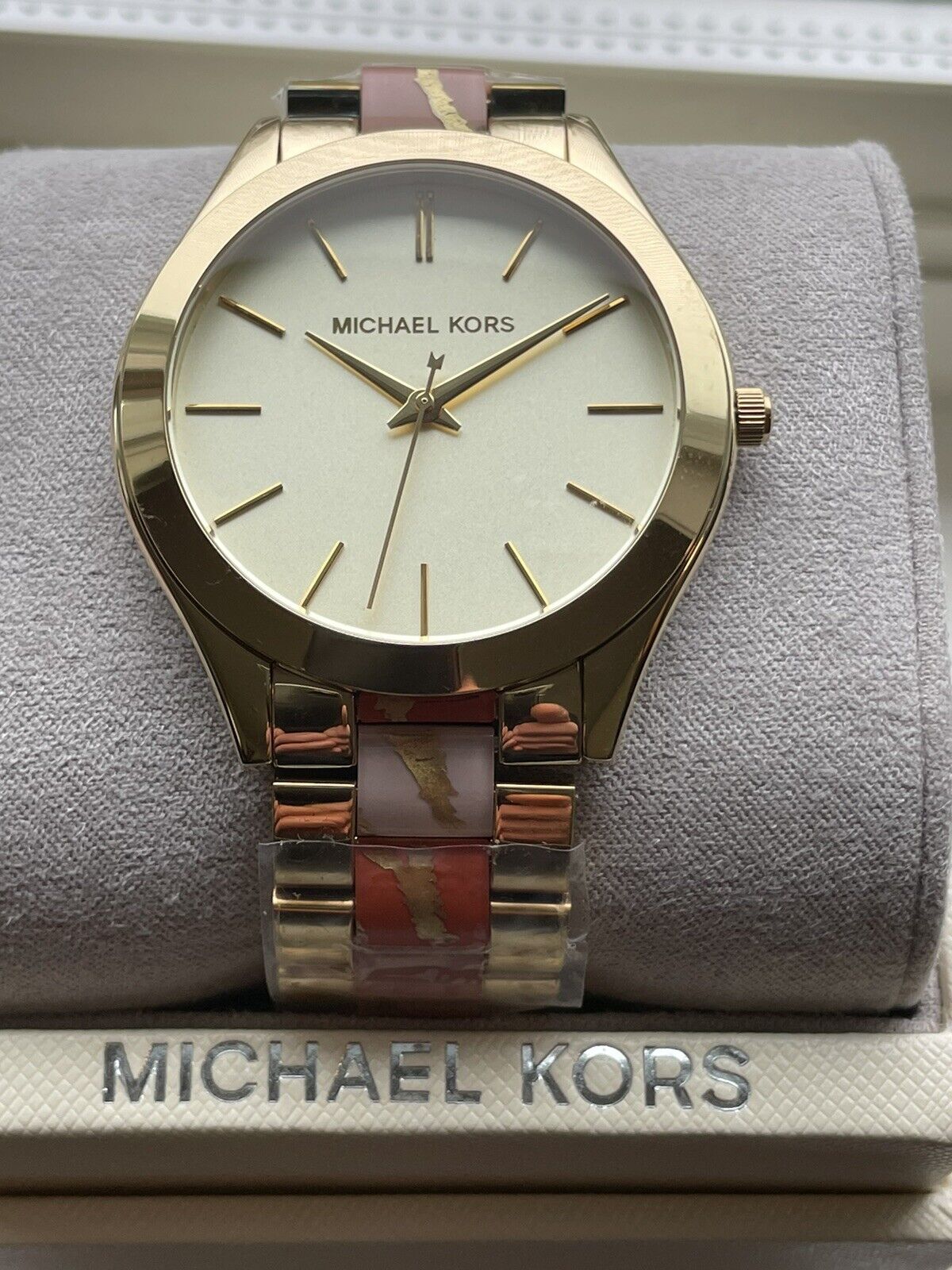 Shop Authentic Michael Kors Slim Runway Gold Dial Two Tone Steel Strap Watch for Women - MK4300 - Luxxuri