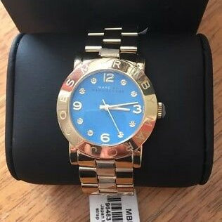 Shop Authentic Marc Jacobs Amy Blue Dial Gold Steel Strap Watch for Women - MBM3303 - Luxxuri