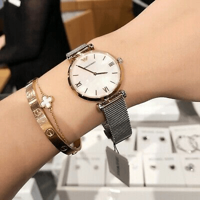  Shop Authentic Emporio Armani Retro Mother of Pearl Dial Silver Mesh Bracelet Watch For Women - AR2067 - Luxxuri
