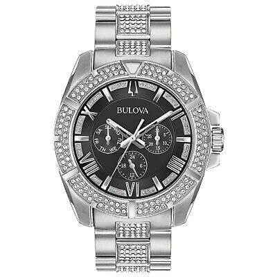  Shop Authentic Bulova Crystal Collection Chronograph Black Dial Two Tone Steel Strap Watch for Men - 96C126 - Luxxuri