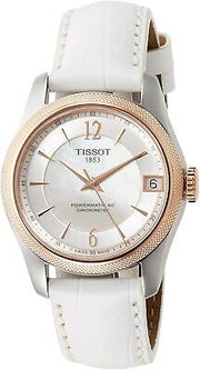  Shop Authentic Tissot T-Classic Powermatic 80 Mother of Pearl Silver Dial White Leather Strap Watch For Women - T108.208.26.117.00 - Luxxuri