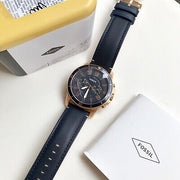  Shop Authentic Fossil Grant Sport Chronograph Blue Dial Blue Leather Strap Watch for Men - FS5237 - Luxxuri