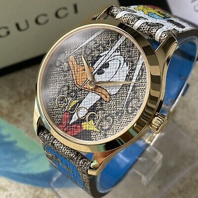  Shop Authentic Gucci G Timeless Disney Donald Duck Brown Dial Brown Leather Strap Watch For Women - YA1264167 - Luxxuri
