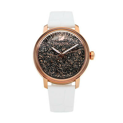  Shop Authentic Swarovski Crystalline Hours Quartz Grey Dial Black Leather Strap Watch for Women - 5344635 - Luxxuri