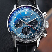  Shop Authentic Breitling Navitimer B01 Chronograph 41 Blue Dial Black Leather Strap Watch for Men - AB0139241C1P1 - Luxxuri