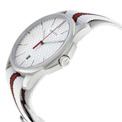  Shop Authentic Gucci G Timeless Quartz White DIal White NATO Strap Watch For Men - YA126322 - Luxxuri
