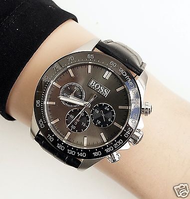  Shop Authentic Hugo Boss Ikon Grey Dial Black Leather Strap Watch for Men - 1513177 - Luxxuri