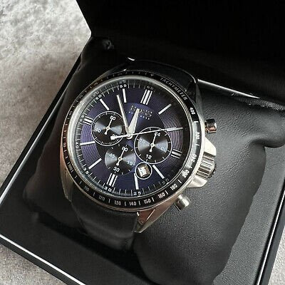  Shop Authentic Hugo Boss Driver Sport Chronograph Blue Dial Black Leather Strap Watch for Men - 1513077 - Luxxuri