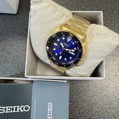  Shop Authentic Seiko 5 Sports US Special Edition Automatic Blue Dial Gold Steel Strap Watch For Men - SRPK20 - Luxxuri