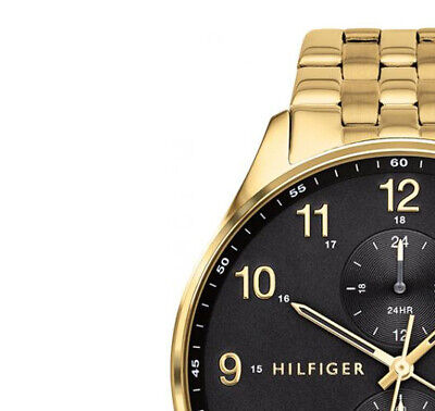  Shop Authentic Tommy Hilfiger West Chronograph Quartz Black Dial Gold Steel Strap Watch For Men - 1791708 - Luxxuri