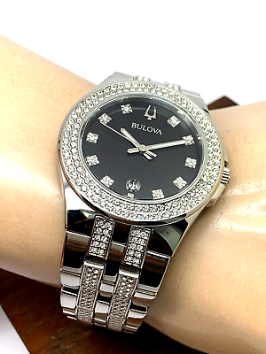  Shop Authentic Bulova Crystal Collection Black Dial Silver Steel Strap Watch for Men - 96K102 - Luxxuri