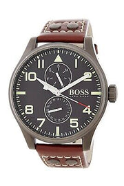  Shop Authentic Hugo Boss Aeroliner Day Date Black Dial Brown Leather Strap Watch For Men - HB1513079 - Luxxuri