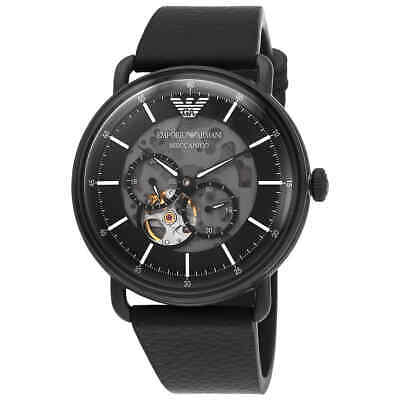  Shop Authentic Emporio Armani Meccanico Automatic Skeleton Dial Black Leather Strap Watch For Men - AR60008 - Luxxuri