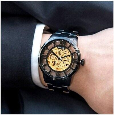  Shop Authentic Fossil Townsman Automatic Skeleton Black Dial Black Steel Strap Watch for Men - ME3197 - Luxxuri