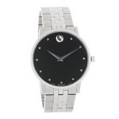  Shop Authentic Movado Museum Classic Diamonds Black Dial Silver Steel Strap Watch for Men - 0607201 - Luxxuri
