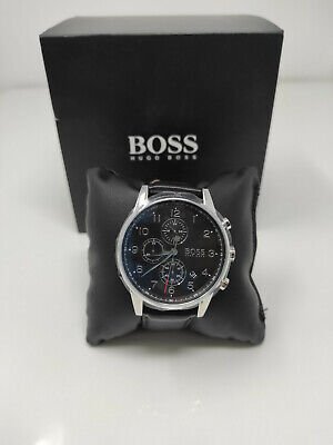  Shop Authentic Hugo Boss Navigator Black Dial Black Leather Strap Watch for Men - 1513678 - Luxxuri