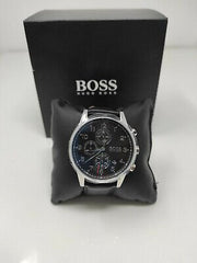  Shop Authentic Hugo Boss Navigator Black Dial Black Leather Strap Watch for Men - 1513678 - Luxxuri