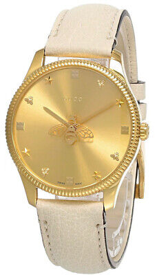 Shop Authentic Gucci G Timeless Quartz Gold Dial Beige Leather Strap Watch For Women - YA1264180 - Luxxuri