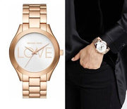  Shop Authentic Michael Kors Slim Runway White Dial Rose Gold Steel Strap Watch For Women - MK3804 - Luxxuri