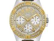  Shop Authentic Guess Frontier Chronograph Crystals Gold Dial Two Tone Steel Strap Watch For Women - W1156L5 - Luxxuri