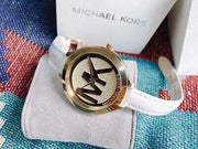  Shop Authentic Michael Kors Slim Runway Quartz Gold Dial White Leather Strap Watch For Women - MK2389 - Luxxuri