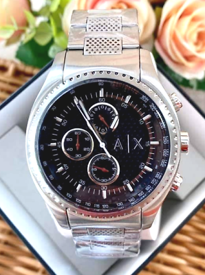  Shop Authentic Armani Exchange The Driver Chronograph Black Dial Silver Steel Strap Watch For Men - AX1612 - Luxxuri