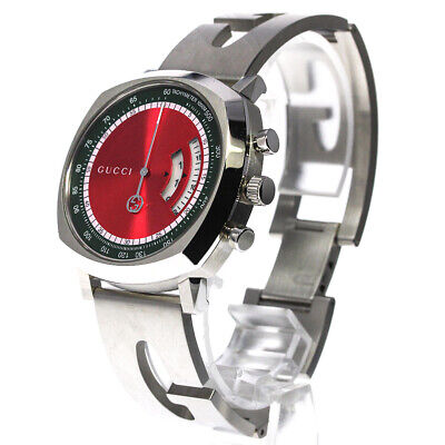  Shop Authentic Gucci Grip Quartz Chronograph Red Dial Silver Steel Strap Watch For Men - YA157303 - Luxxuri