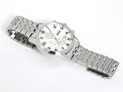  Shop Authentic Hugo Boss Aeroliner Chronograph Quartz White Dial Silver Steel Strap Watch For Men - HB1512445 - Luxxuri