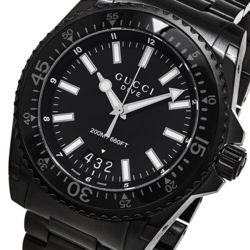  Shop Authentic Gucci Dive Quartz Black Dial Black Steel Strap Watch For Men - YA136205 - Luxxuri
