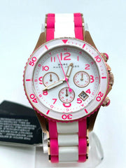  Shop Authentic Marc Jacobs Rock Chronograph White Dial Two Tone Silicone Strap Watch for Women - MBM2593 - Luxxuri