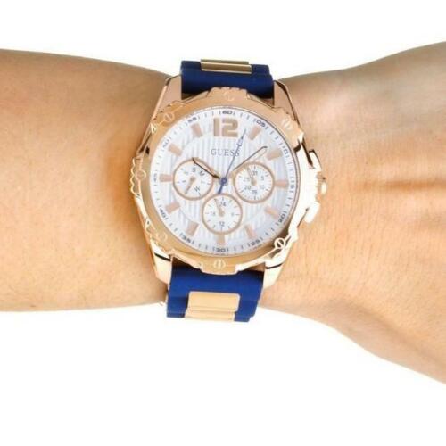  Shop Authentic Guess Interpid White & Rose Gold Dial Blue Silicone Strap Watch For Women - W0325L8 - Luxxuri