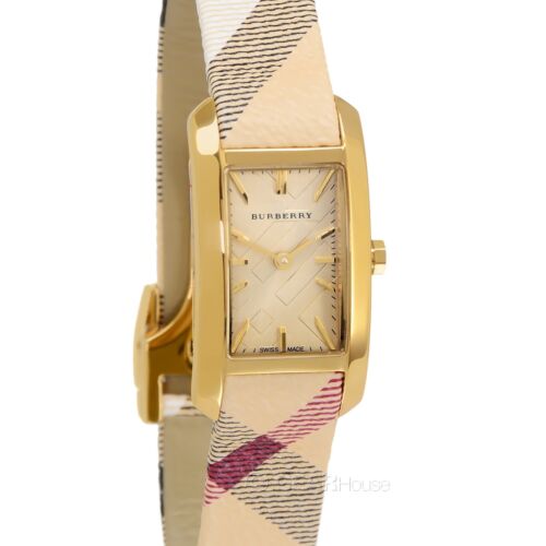 Shop Authentic Burberry Pioneer Gold Dial Haymarket Beige Leather Strap Watch for Women - BU9509 - Luxxuri