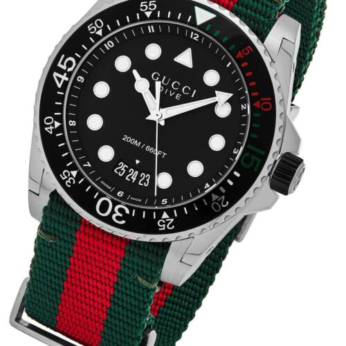  Shop Authentic Gucci Dive Black Dial Red & Green Nylon Strap Watch For Men - YA136209 - Luxxuri