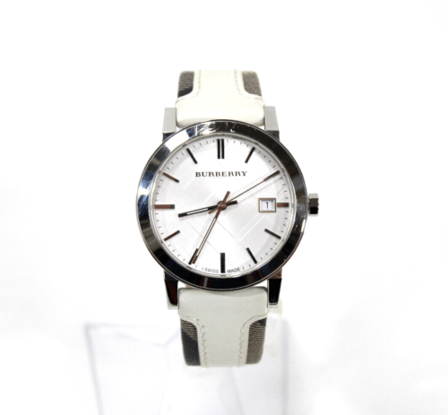  Shop Authentic Burberry The City Silver Dial White Leather Strap Watch for Women - BU9019 - Luxxuri