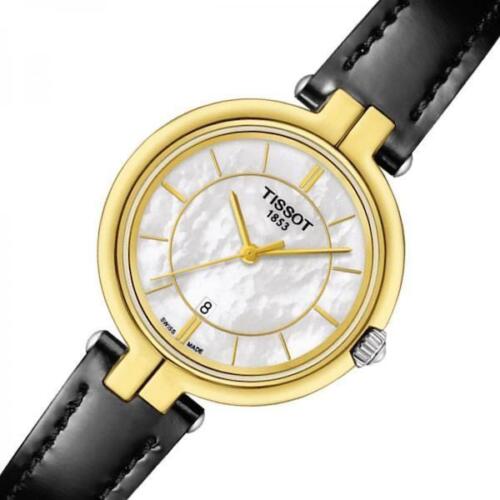  Shop Authentic Tissot Flamingo Mother of Pearl White Dial Black Leather Strap Watch For Women - T094.210.26.111.00 - Luxxuri