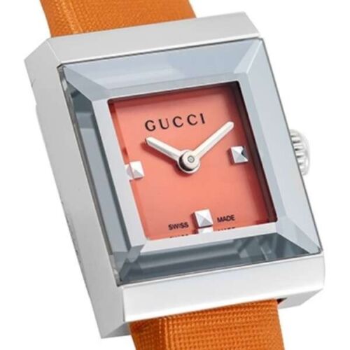  Shop Authentic Gucci G-Frame Square Mother of Pearl Orange Dial Orange Leather Strap Watch For Women - YA128532 - Luxxuri