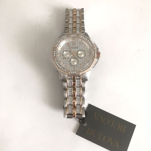  Shop Authentic Bulova Octova Crystal Silver Dial Two Tone Steel Strap Watch for Men - 98C133 - Luxxuri