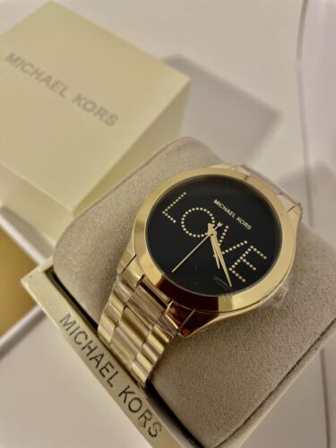  Shop Authentic Michael Kors Slim Runway Black Dial Gold Steel Strap Watch for Women - MK3803 - Luxxuri