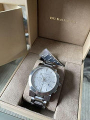 Shop Authentic Burberry The City Chronograph Silver Dial Silver Steel Strap Watch for Men - BU9350 - Luxxuri