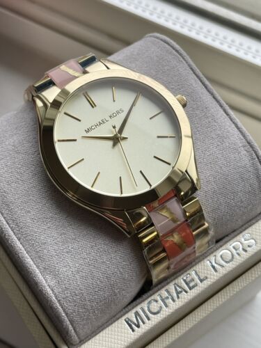  Shop Authentic Michael Kors Slim Runway Gold Dial Two Tone Steel Strap Watch for Women - MK4300 - Luxxuri