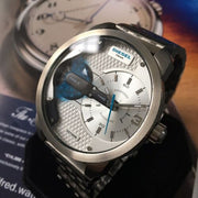  Shop Authentic Diesel Mini Daddy Dual Time Silver Dial Stainless Steel Watch For Men - DZ7305 - Luxxuri